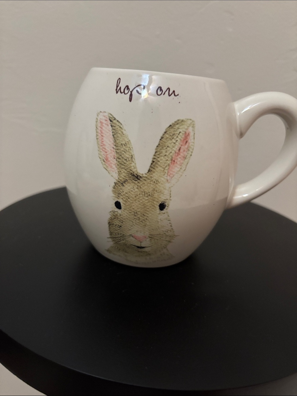 White Bunny Mug with Pink Ear Detail Rae Dunn
